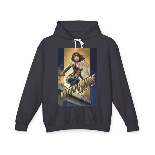 Kitty Pryde Hoodie | Marvel Superhero Hoodie | Phase Walker Pullover — black hoodie with vintage comic-style Phase Walker graphic of Kitty Pryde