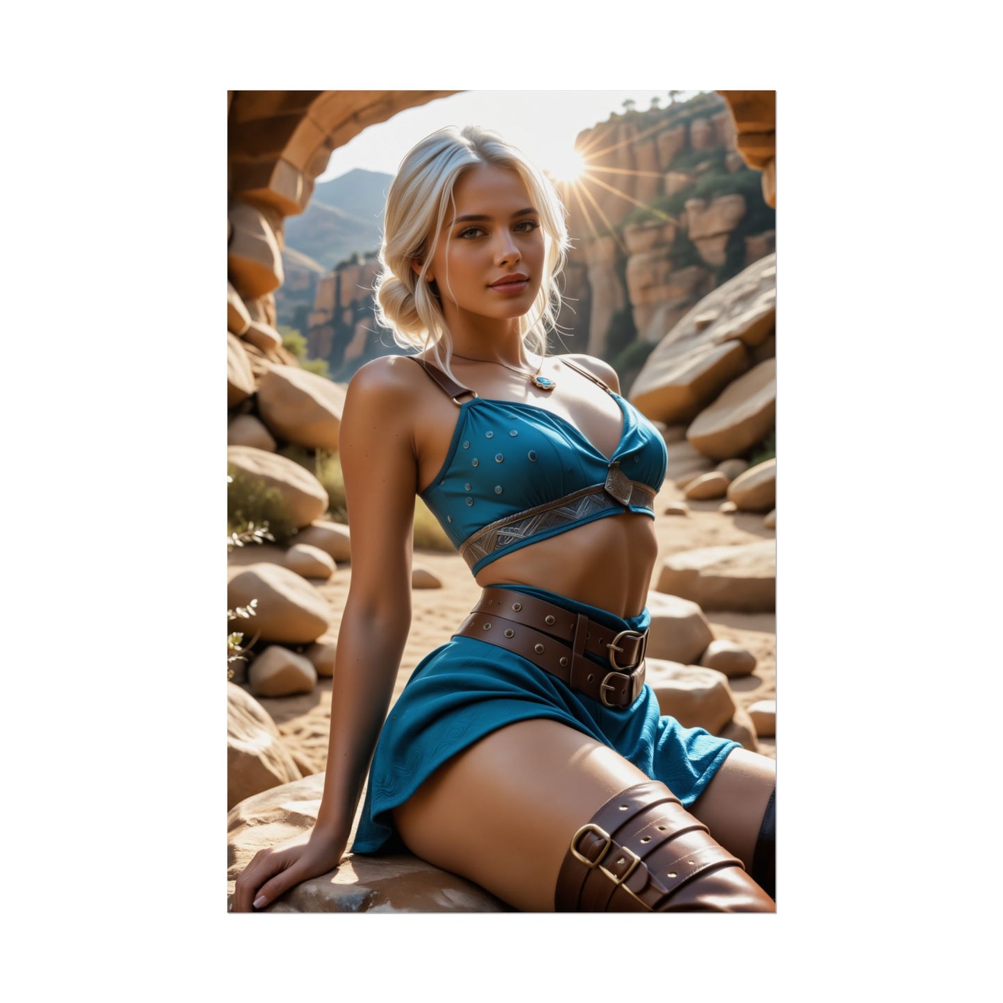 Ciri Fantasy Poster – Elegant Heroine Wall Art for Bedroom or Studio Decor, high-res Ciri portrait in blue outfit, semi-gloss print