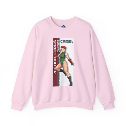 Cammy Sweatshirt, Street Fighter Crewneck, Classic Fighting Game Apparel for Fans featuring Cammy artwork on pink premium crewneck