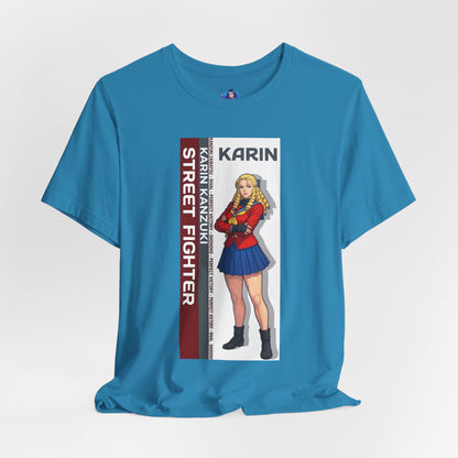 Karin Kanzuki T-Shirt | Street Fighter Anime Tee for Gamers & Fighting Game Fans - anime-style Karin graphic on Bella Canvas 3001 unisex tee