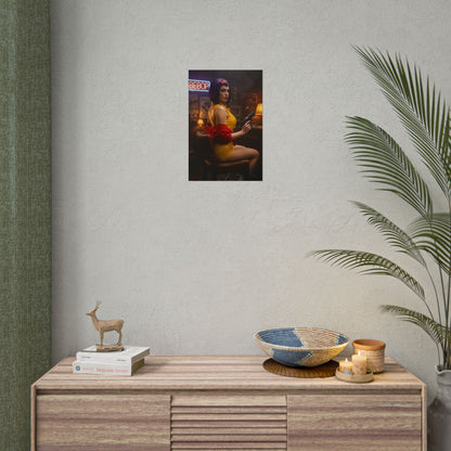 Faye Valentine Poster, Cowboy Bebop Art Print, Iconic Anime Character Wall Decor - cinematic retro sci‑fi poster on modern living room wall