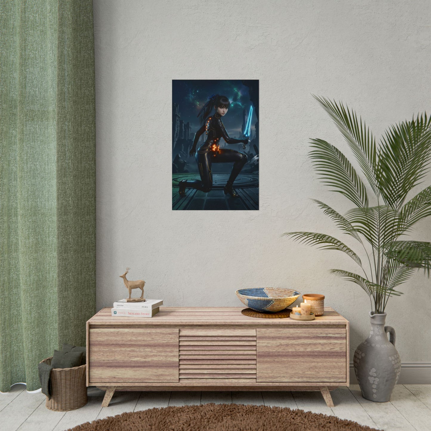 Copy of EVE Poster, Stellar Blade Art Print, Legendary Android Warrior — futuristic art print of a calm, combat-ready android in a sci‑fi interior