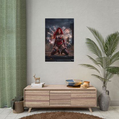 Erza Scarlet Poster / Erza Scarlet Wall Art / Erza Scarlet Art Print / Fairy Tail Poster - powerful Erza Scarlet mage scene with armor and arcane energy