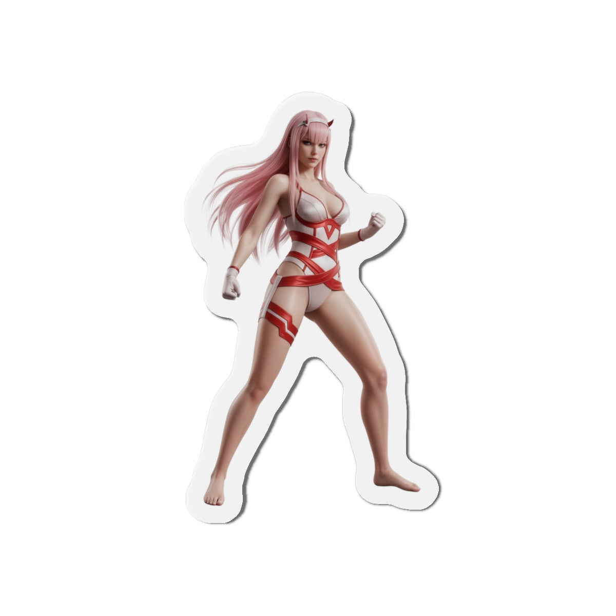 Zero Two Magnet – Anime Character Fridge Magnet, Sci-Fi Decor die-cut vinyl showing confident Zero Two in red outfit for fridge, locker, gaming setup