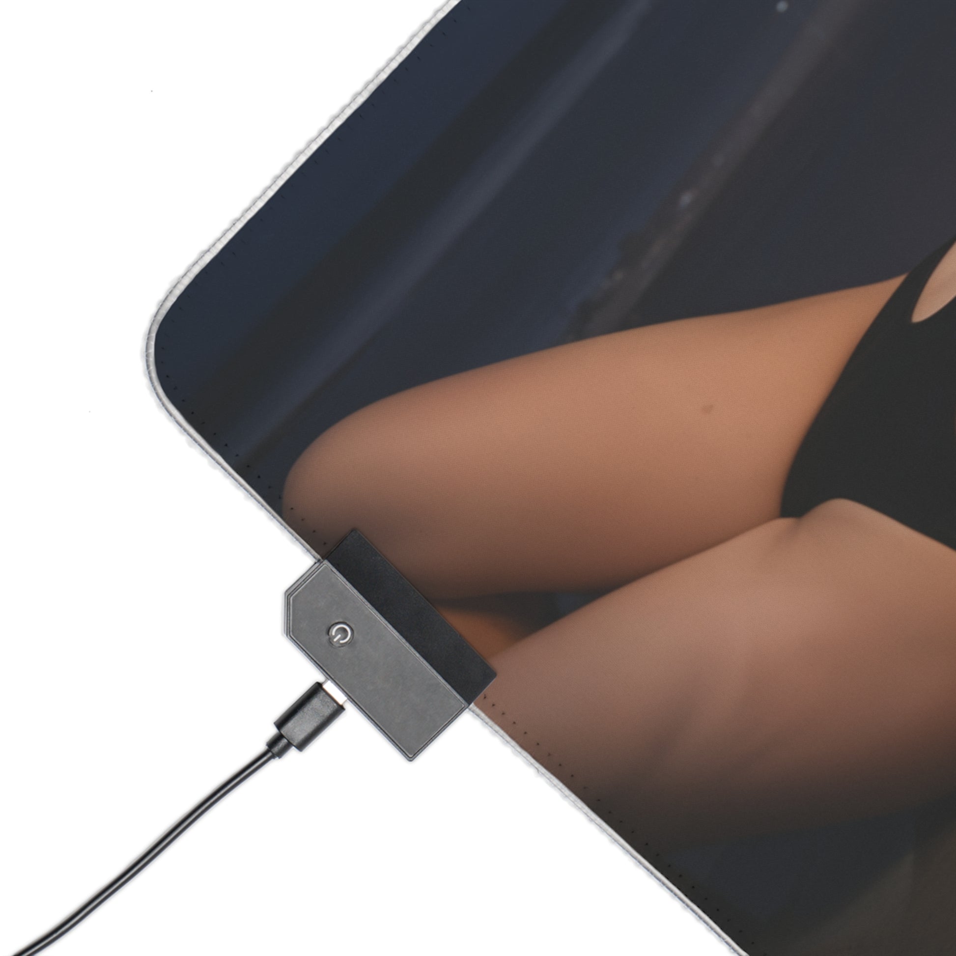Tifa Lockhart and Aerith Gainsborough Desk Mat – LED RGB Pad showing corner USB connector and smooth precision-cloth surface