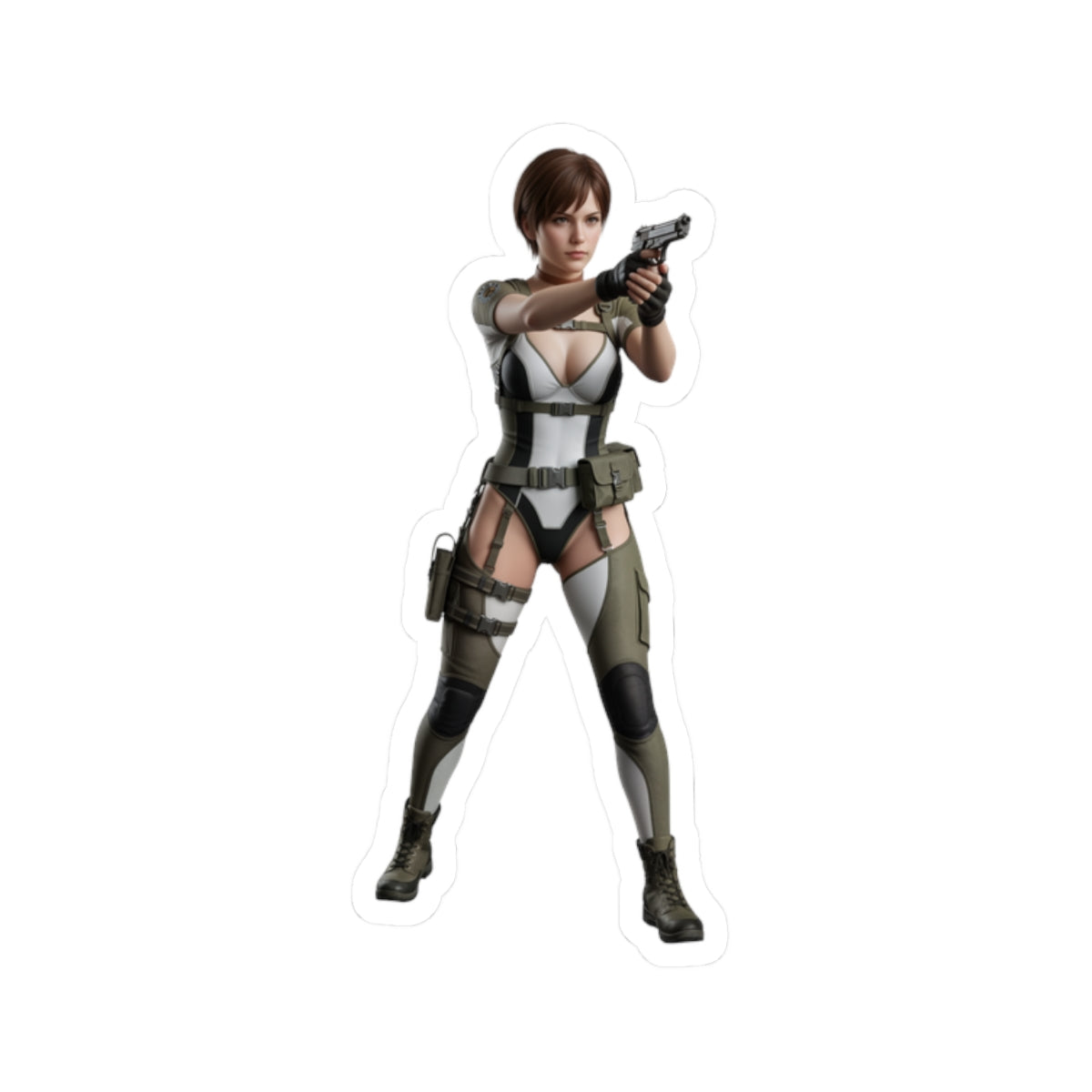 Rebecca Chambers Sticker – Survival Game Vinyl Sticker for Laptops & Indoor Decor, glossy durable vinyl sticker of character aiming handgun