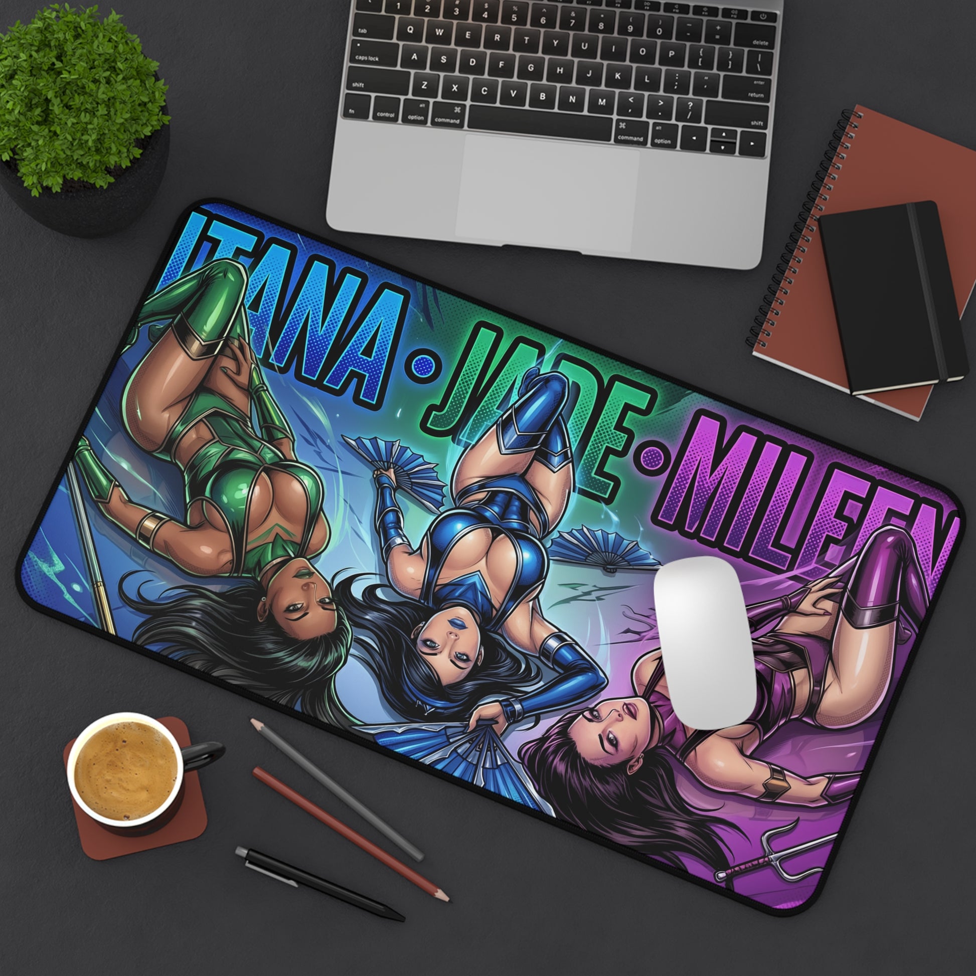 Kitana Jade Mileena Mouse Pad – Fighting Game Gaming Mouse Pad, Gamer Desk Decor gaming desk mouse pad with trio character artwork