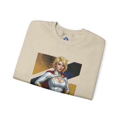 Power Girl Sweatshirt, DC Comics Crewneck, Bold Superhero Apparel for Fans - folded beige crewneck featuring Power Girl graphic