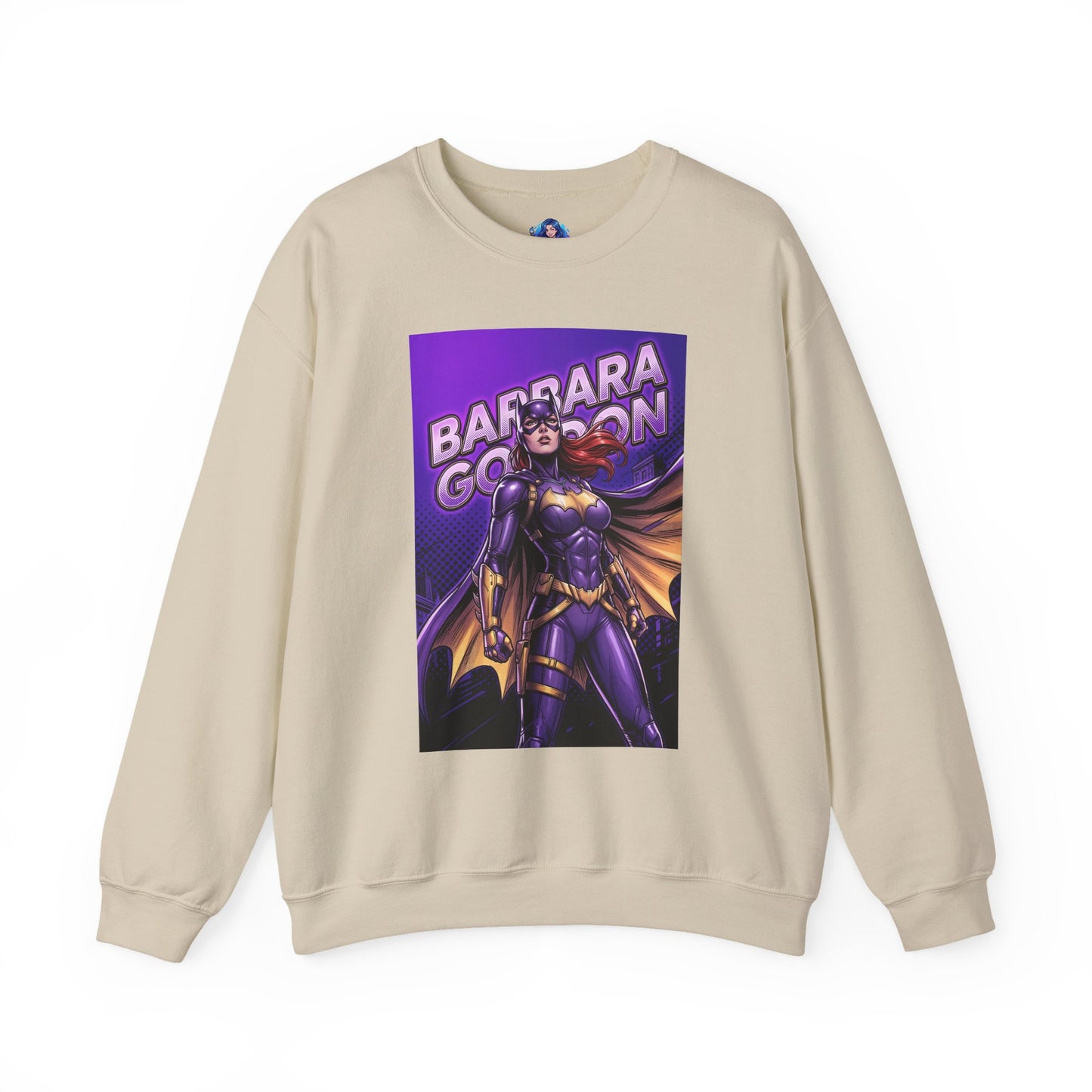 Batgirl Sweatshirt, DC Comics Crewneck, Gotham Hero Fan Apparel featuring purple-and-gold Batgirl graphic and bold comic-style artwork