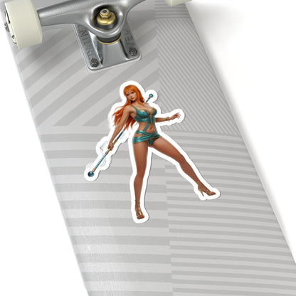 Nami One Piece Sticker – Anime Character Vinyl Sticker for Laptops & Indoor Decor on skateboard laptop decal showing glossy durable vinyl anime character