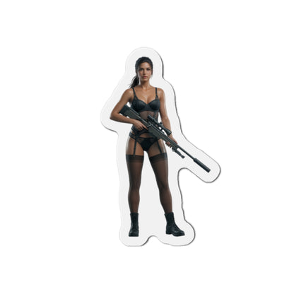Quiet Magnet – Metal Gear Solid V Fridge Magnet, Game Character Decor premium die-cut vinyl fridge magnet showing Quiet in tactical pose with sniper rifle