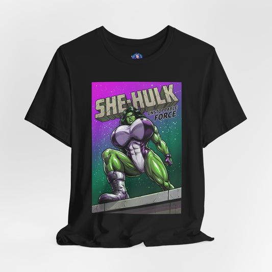 She-Hulk T-Shirt | Marvel Comic Heroine Anime Tee black Bella Canvas 3001 with bold comic She-Hulk illustration