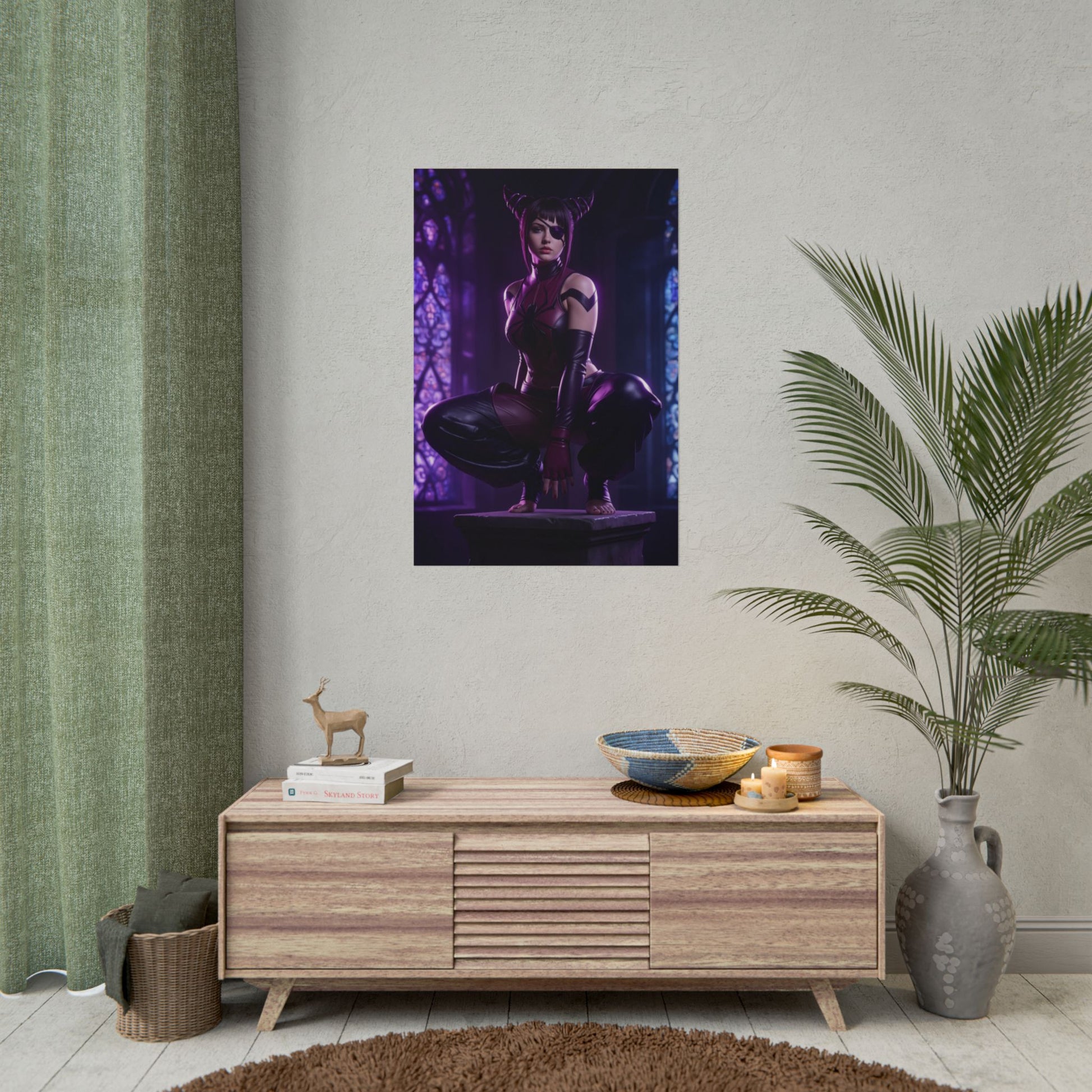 Juri Han Street Fighter Poster – Iconic Fighting Game Heroine Wall Art, dramatic purple-lit gaming room wall art print