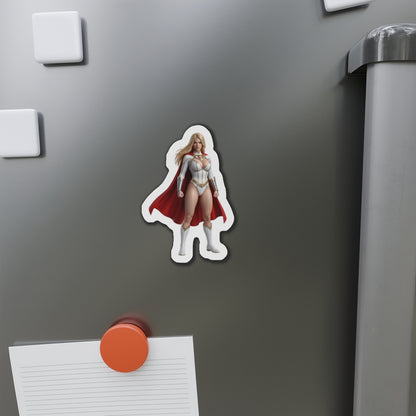 Power Girl Magnet – DC Comic Heroine Fridge Magnet, Anime Style Decor — die-cut vinyl fridge magnet showing anime-style Power Girl with red cape