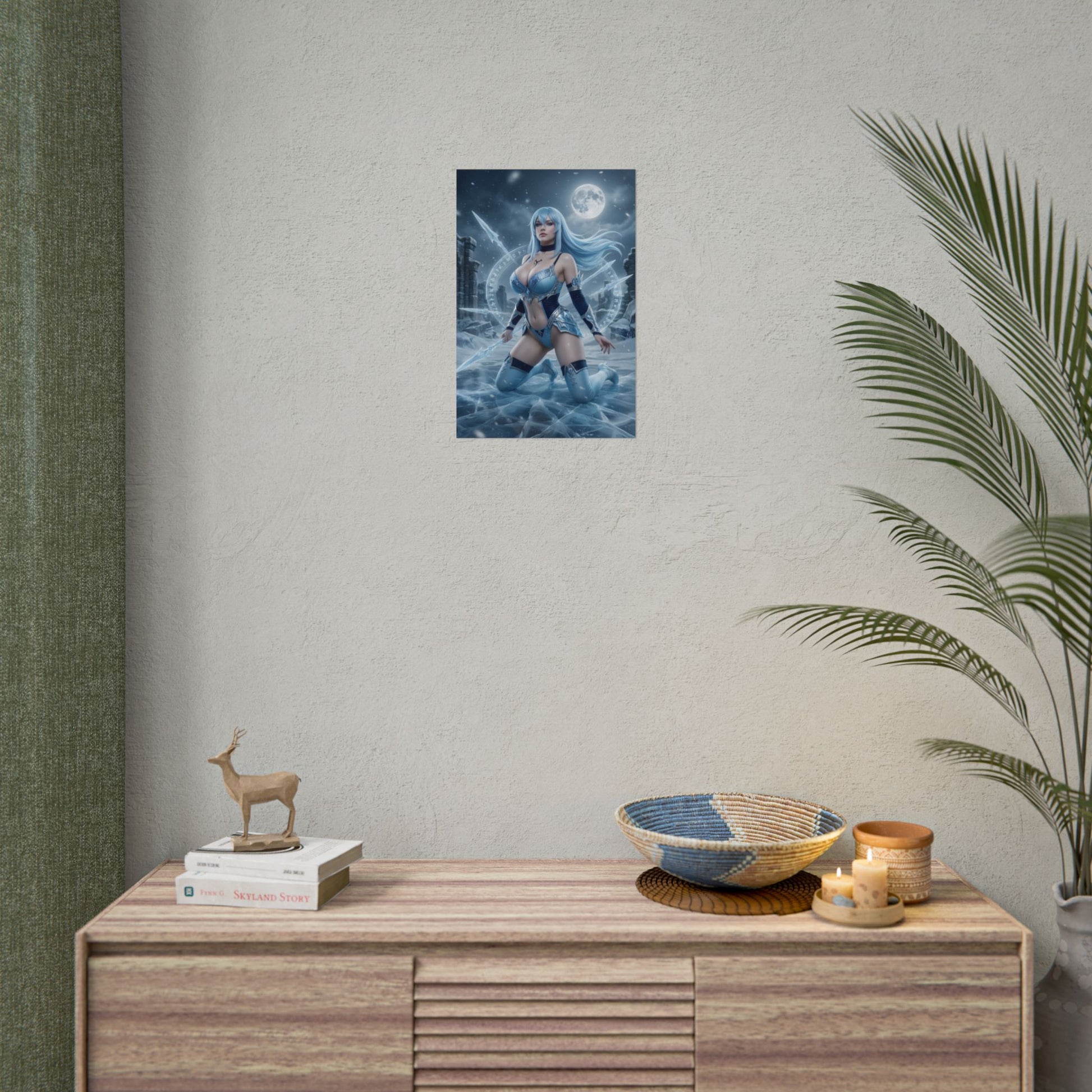 Esdeath Poster / Esdeath Wall Art / Esdeath Art Print / Akame ga Kill Poster showing icy moonlit battlefield with Esdeath in blue tones