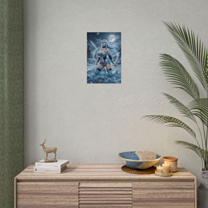 Esdeath Poster / Esdeath Wall Art / Esdeath Art Print / Akame ga Kill Poster showing icy moonlit battlefield with Esdeath in blue tones