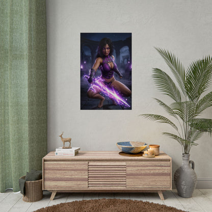 Mileena Poster Mortal Kombat Wall Art Print Dark Fantasy Decor - cinematic close combat pose with purple energy blades