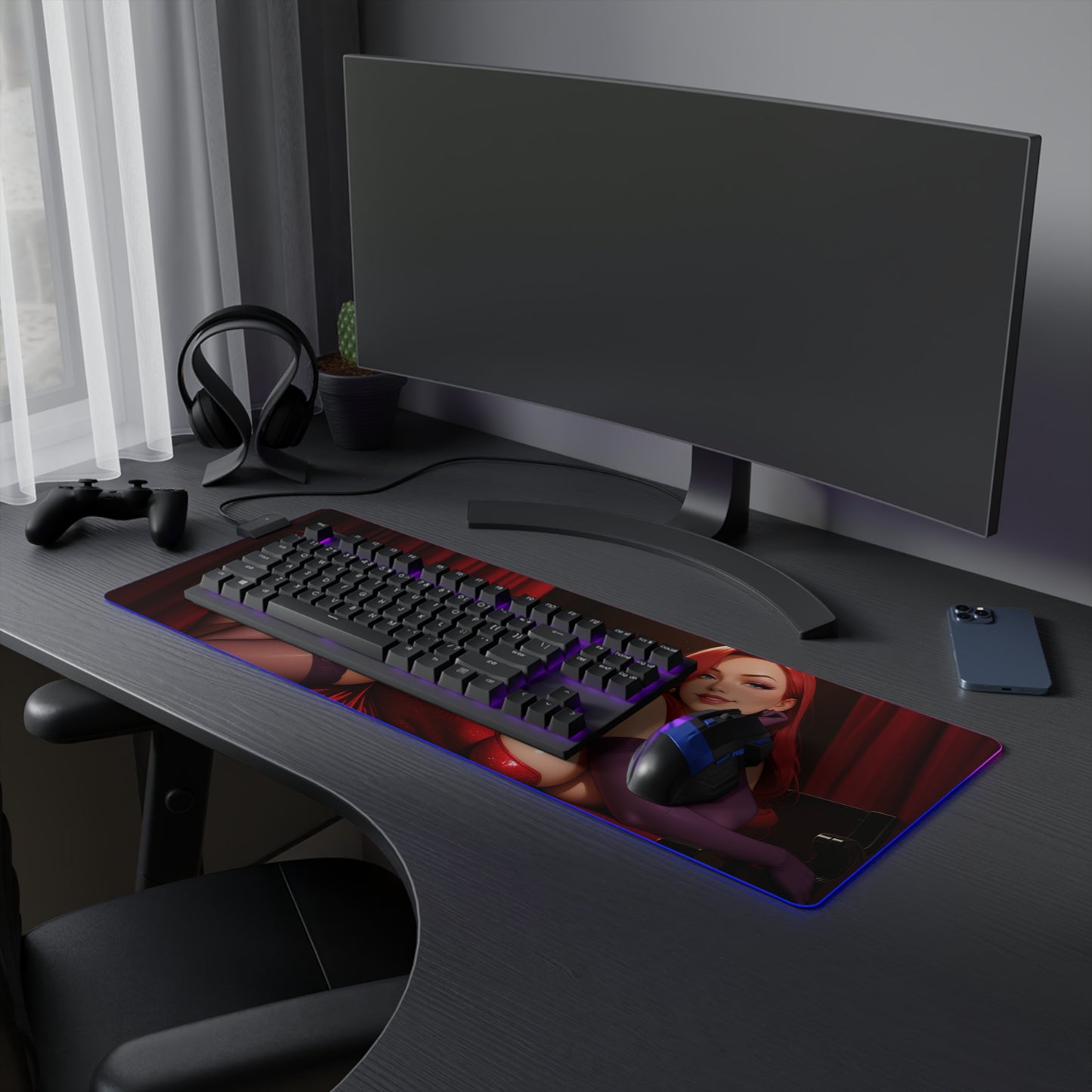 Jessica Rabbit Schreibtischunterlage – LED RGB-Pad, Waifu Anime Girl Gaming-Setup