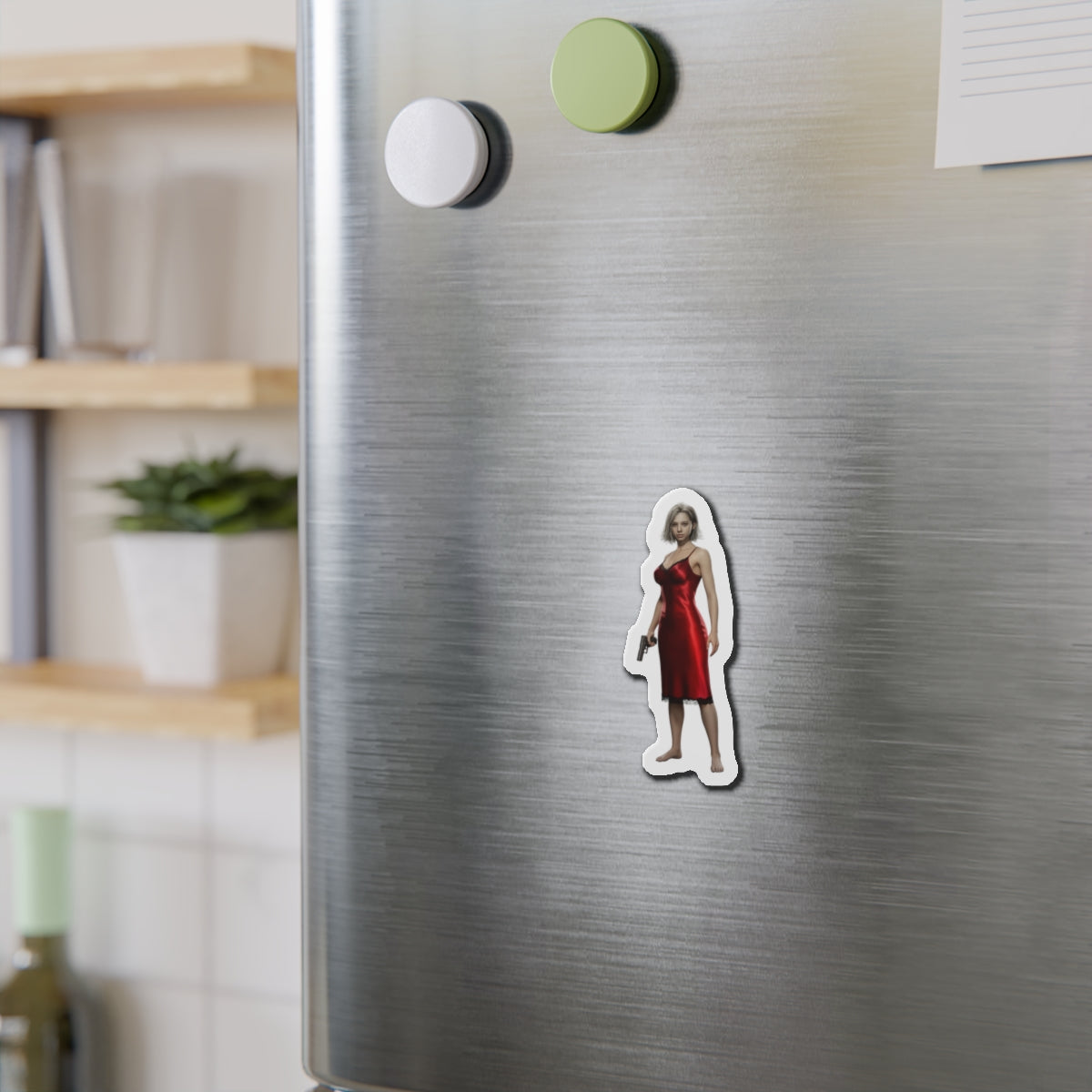 Grace Ashcroft Magnet, Resident Evil Fridge Magnet, Horror Character Gamer Gift - anime-style Grace Ashcroft vinyl fridge magnet on stainless fridge