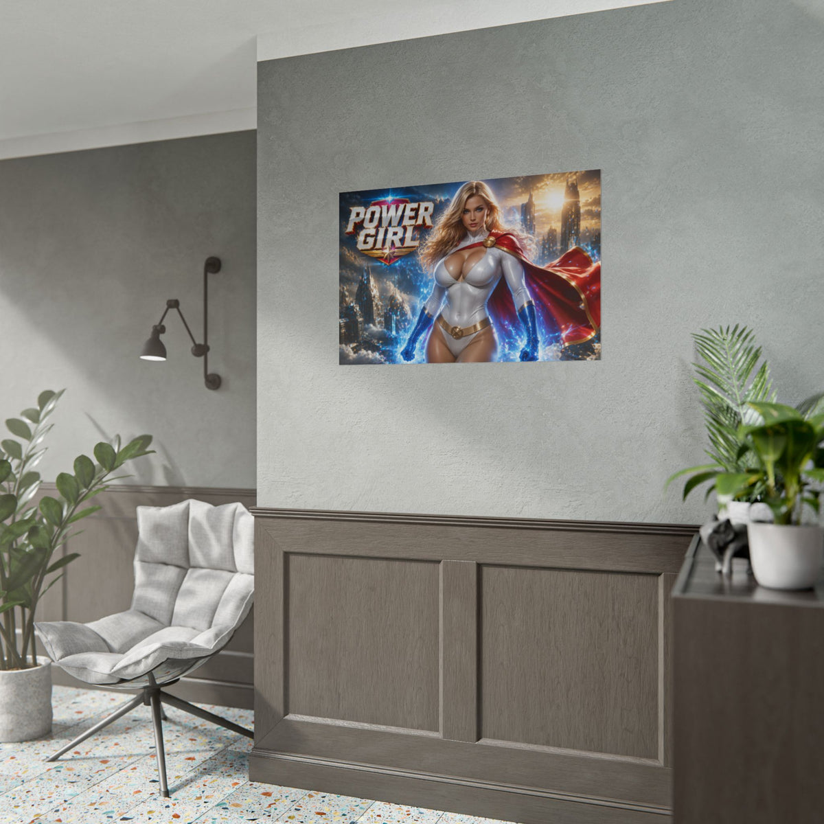 Comic Wall Art Power Girl Poster Heroine Room Decor Collectible Character Print