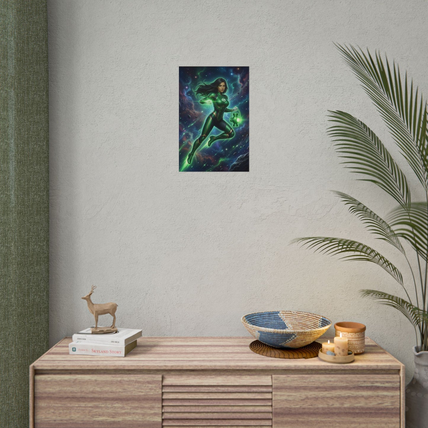 Jessica Cruz Poster, DC Comics Art Print – Superhero Wall Art hanging in minimalist game room decor