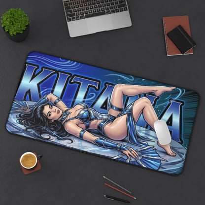 Kitana Mouse Pad – Fighting Game Gaming Mouse Pad, Stylish Gamer Desk Decor featuring reclining character artwork on a large gaming desk mat