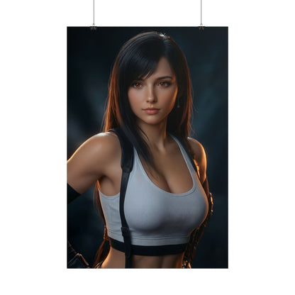 Tifa Lockhart Poster, Final Fantasy VII Art Print, Iconic RPG Fighter - high-quality art print of confident RPG fighter for gaming room décor