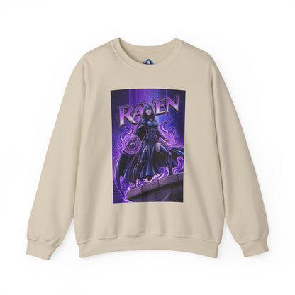 Raven Sweatshirt, DC Comics Art Print Style, Premium Mystic Apparel - beige crewneck with purple arcane Raven illustration