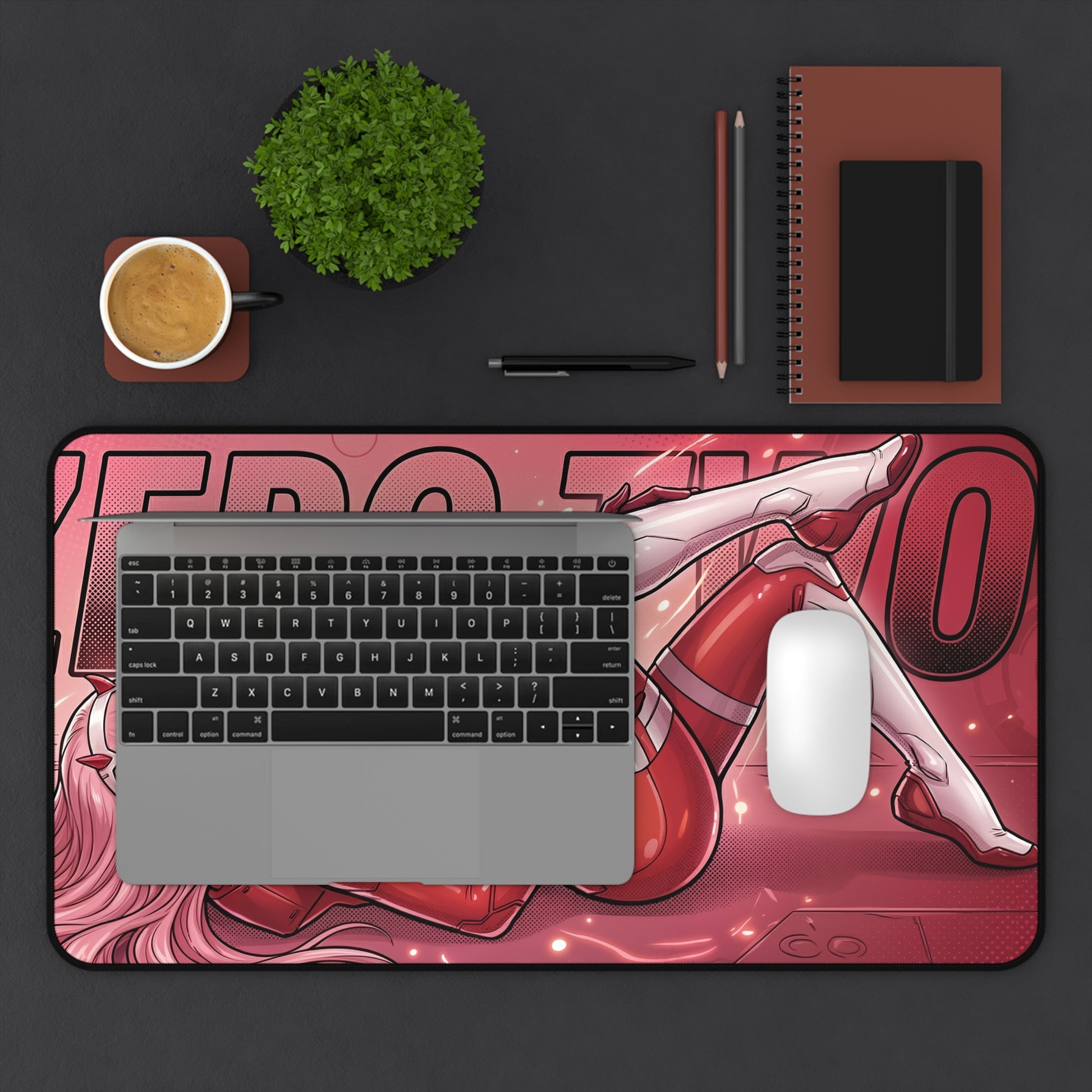 Zero Two Desk Mat, Anime Mouse Pad, Gaming Setup Desk Decor featuring red sci-fi character art, smooth glide surface and non-slip base