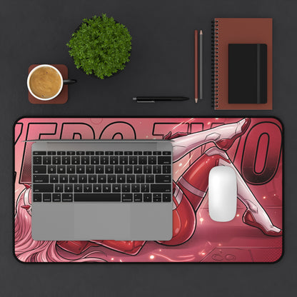 Zero Two Desk Mat, Anime Mouse Pad, Gaming Setup Desk Decor featuring red sci-fi character art, smooth glide surface and non-slip base