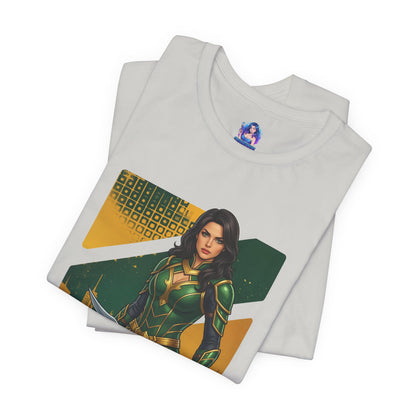 Talia al Ghul T-Shirt | DC Comics Anime Tee for Gamers & Comic Fans - folded white Bella Canvas tee with anime-style Talia illustration