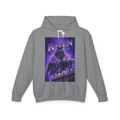 Raven Hoodie | DC Superhero Hoodie | Dark Magic Empress Pullover - gray cotton pullover with purple arcane Raven artwork