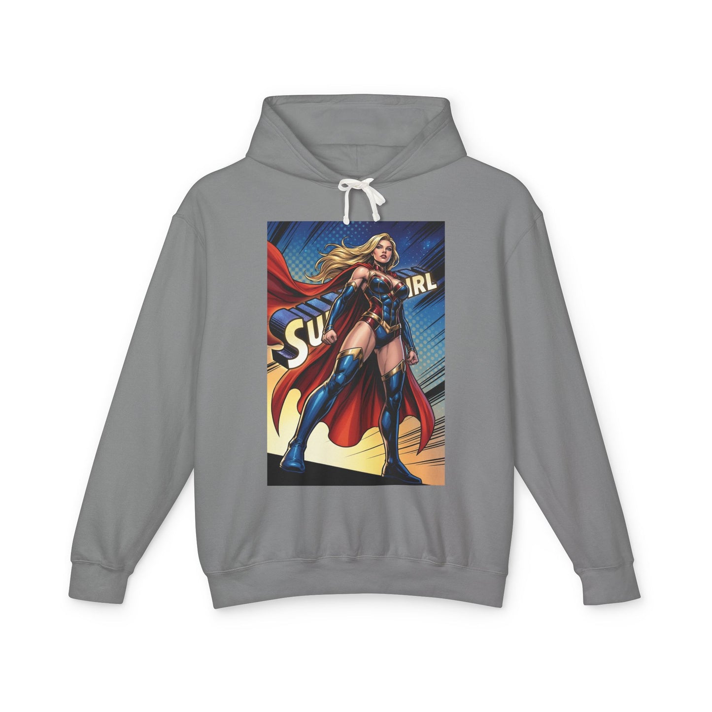 Supergirl Hoodie | DC Superhero Hoodie | Girl of Steel Pullover — gray streetwear pullover featuring bold comic-style Supergirl graphic