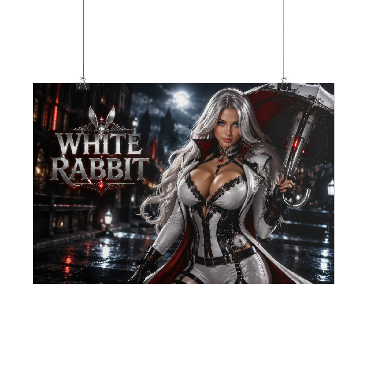 White Rabbit Character Poster Comic Style Wall Decor Bedroom Collector Gift