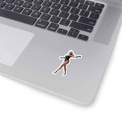 Black Cat Sticker – Comic Character Vinyl Sticker for Laptops & Indoor Decor on silver laptop, glossy durable vinyl, crisp comic-style black cat design