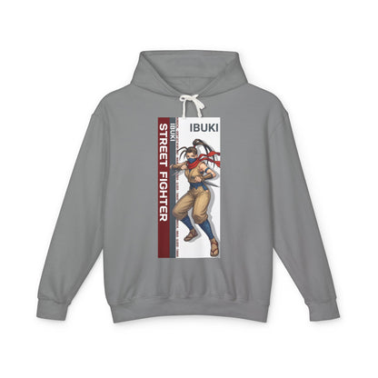 Ibuki Hoodie | Street Fighter Hoodie | Anime Ninja Girl Pullover grey pullover with vertical Ibuki Street Fighter anime ninja graphic
