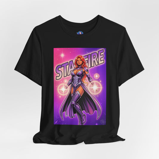Starfire T-Shirt | DC Comics Anime Tee for Gamers & Fans - anime-style Starfire graphic on black Bella Canvas tee