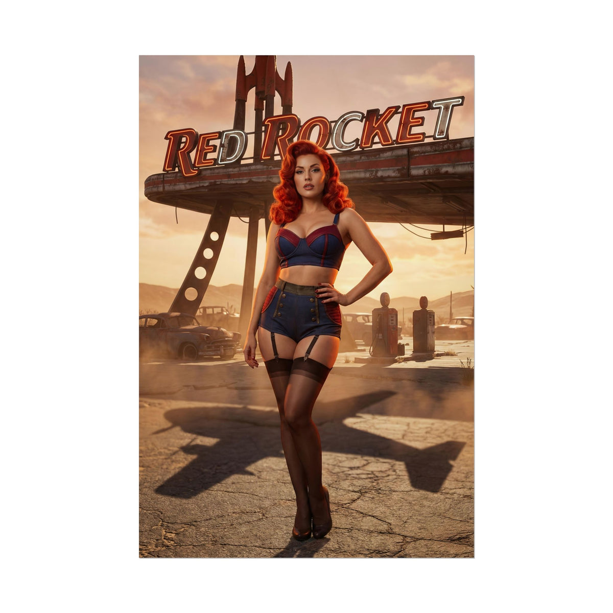 Fallout Redhead Woman Poster / Fallout Redhead Wall Art / Fallout Redhead Art Print / Fallout Poster featuring pin-up redhead woman at Red Rocket