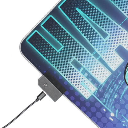 Hatsune Miku RGB Desk Mat, Anime Gaming Mouse Pad, LED Desk Mat for Gamer Setup showing corner RGB controller and blue futuristic anime artwork