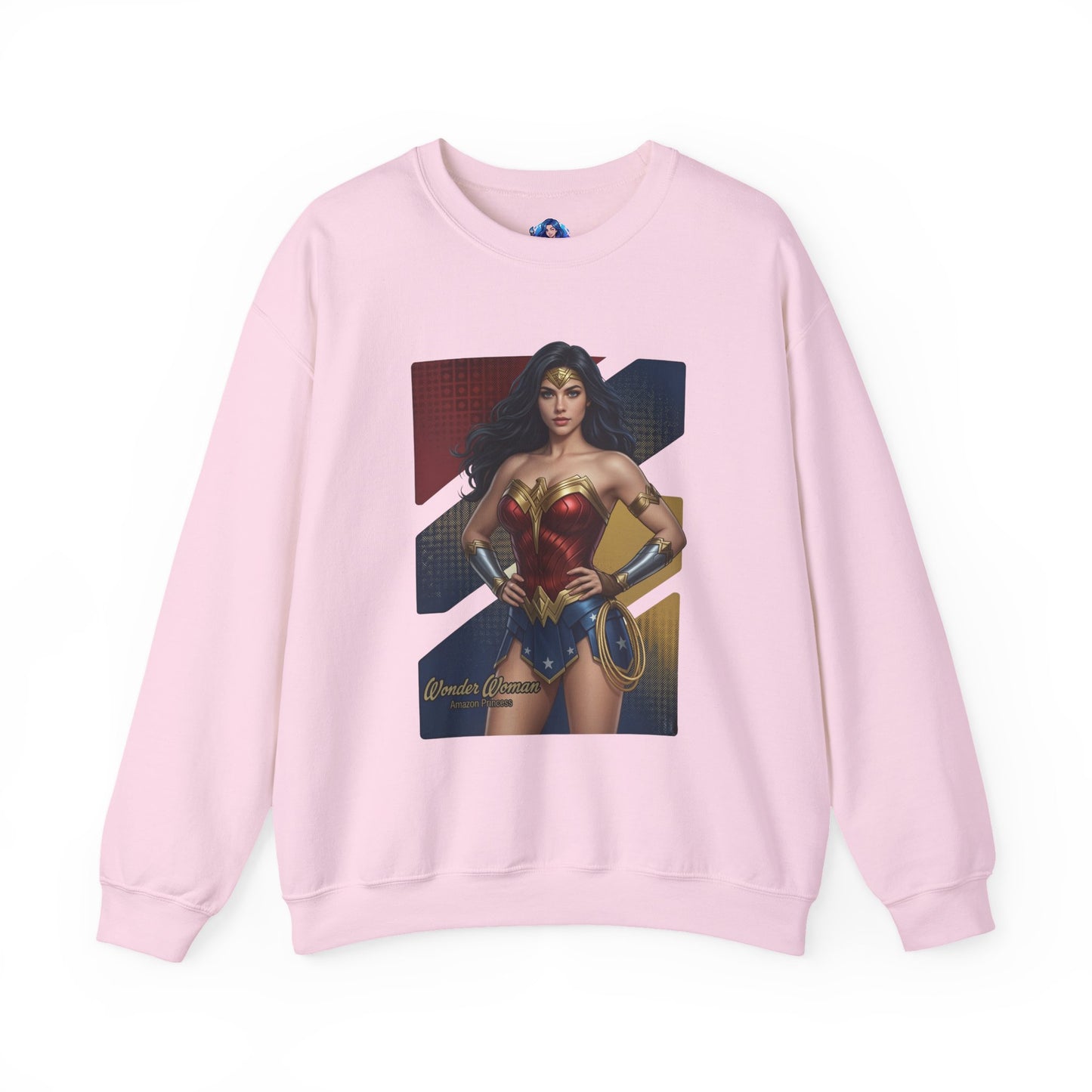 Wonder Woman Sweatshirt, DC Comics Crewneck, Legendary Superhero Apparel for Fans - pink crewneck with iconic armor graphic