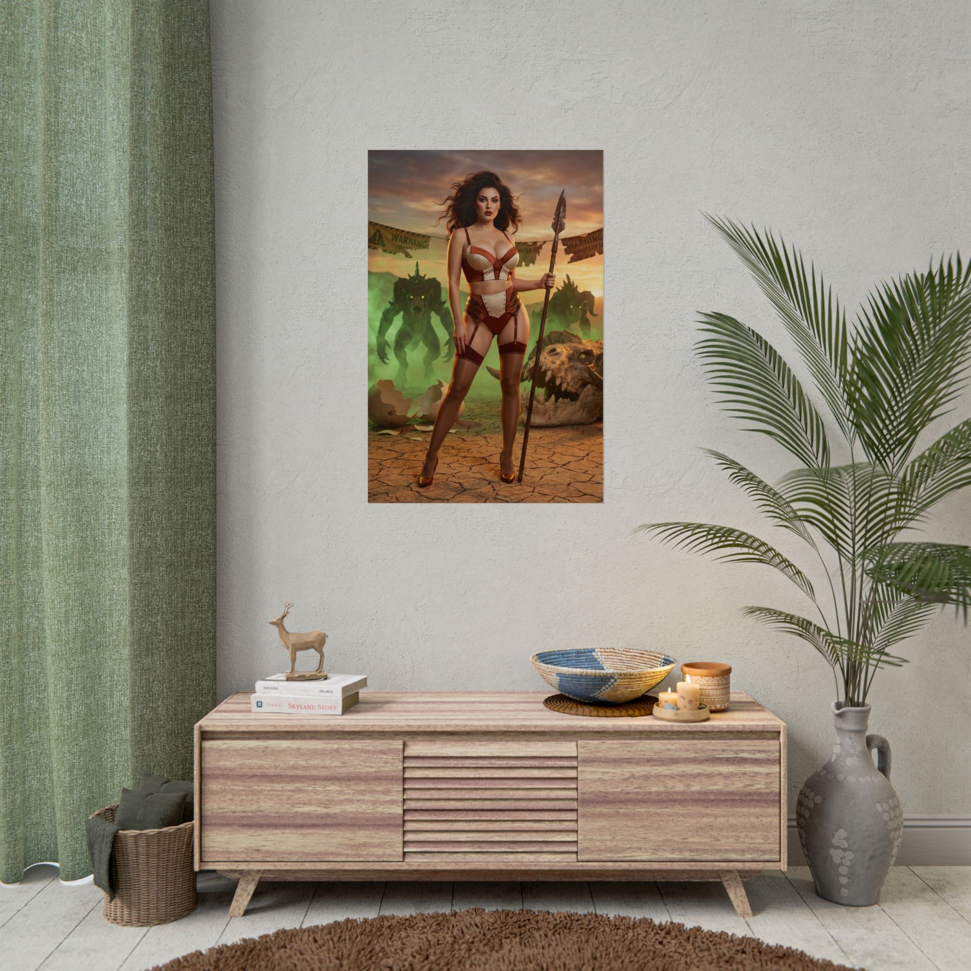 Fallout Battle Woman Poster / Fallout Battle Wall Art / Fallout Battle Art Print / Fallout Poster - fierce Fallout woman standing confident with spear in battle scene