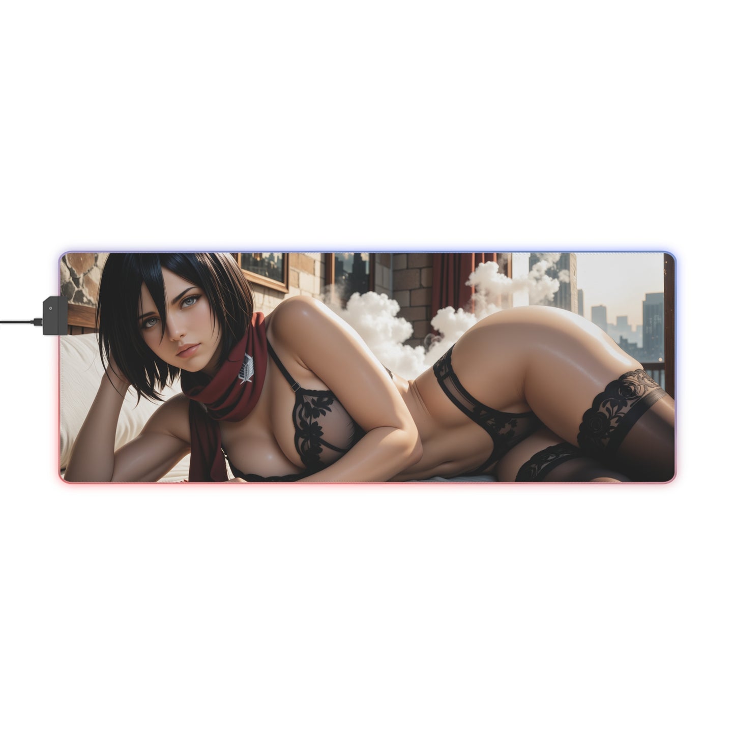 Mikasa Ackerman Desk Mat – LED RGB Pad, Waifu Anime Girl Gaming Setup