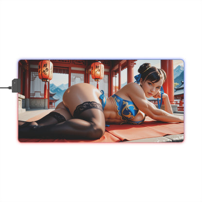 Chun-Li Desk Mat – LED RGB Pad, Waifu Fighter Anime Girl Gaming Setup