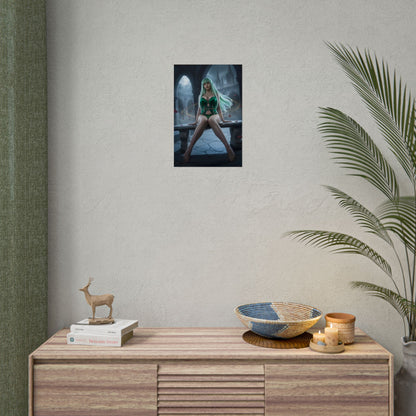 C.C. Poster / C.C. Wall Art / C.C. Art Print / Code Geass Poster - moonlit gothic C.C. seated with flowing green hair and glowing energy accents