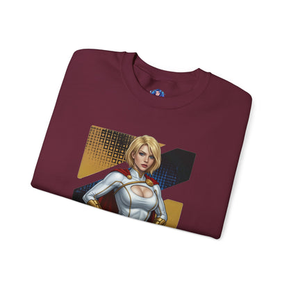Power Girl Sweatshirt, DC Comics Crewneck, Bold Superhero Apparel for Fans - burgundy crewneck featuring Power Girl artwork