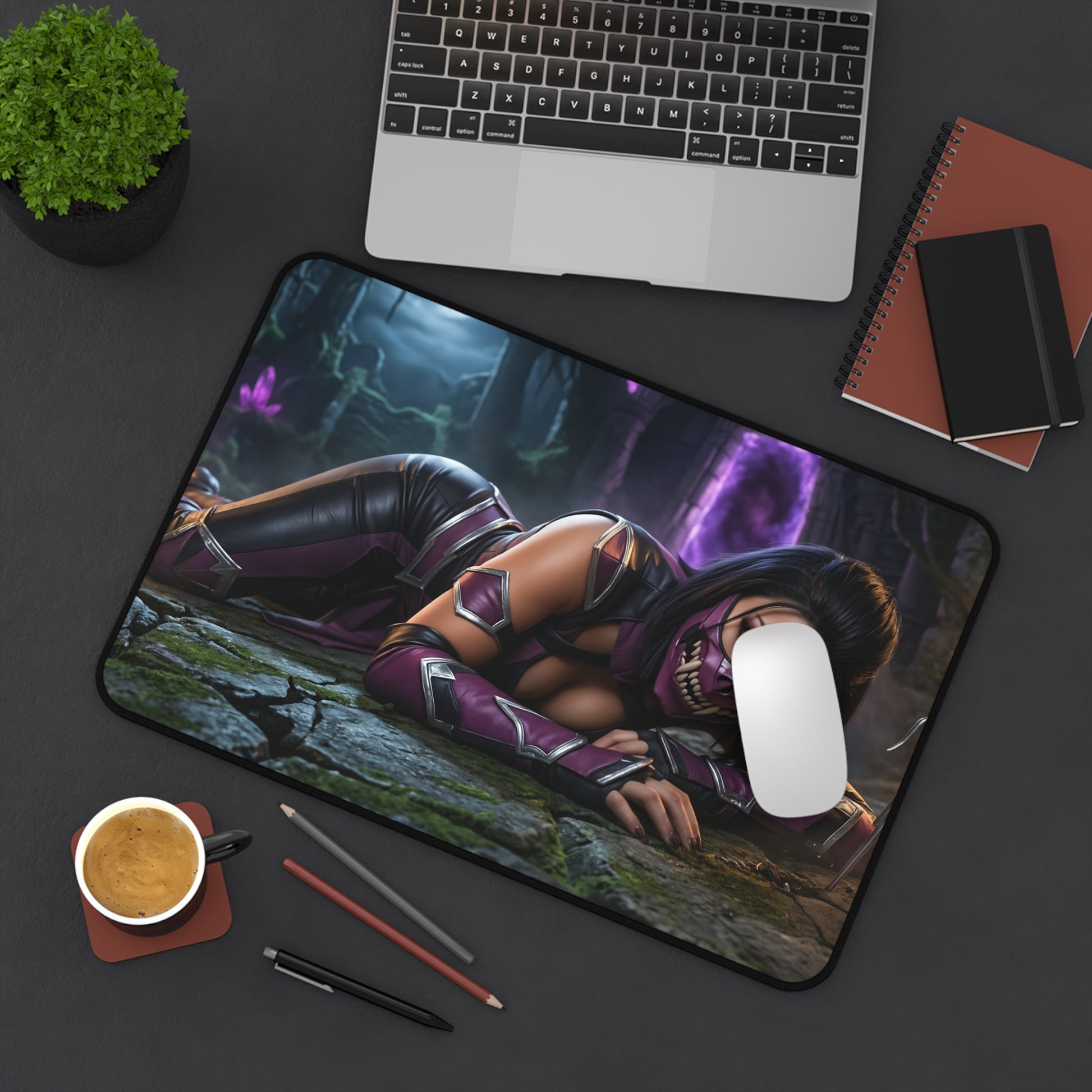 Mileena Gaming Mouse Pad, Mortal Kombat Desk Mat, Fierce Fighter Girl Setup — high-def edgy Mileena artwork on large gaming desk mat