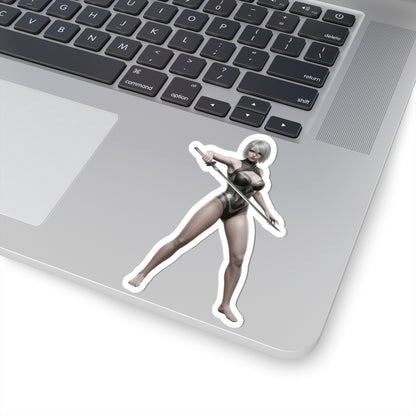 A2 Nier Sticker – Sci-Fi Game Vinyl Sticker for Laptops & Indoor Decor on silver laptop showing glossy durable vinyl character decal