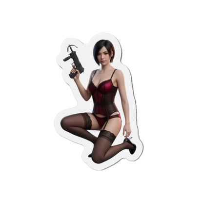 Ada Wong Magnet – Resident Evil Anime Heroine Fridge Magnet, Game Decor, die-cut vinyl magnet of Ada Wong in anime-style pose with gun