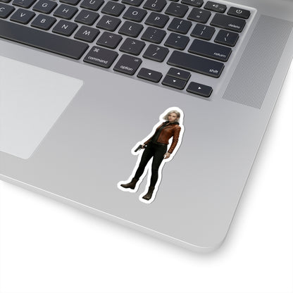 Grace Ashcroft Sticker, Resident Evil Sticker, Laptop Decal, Gift for Gamer — glossy vinyl laptop decal of Grace Ashcroft character on silver laptop