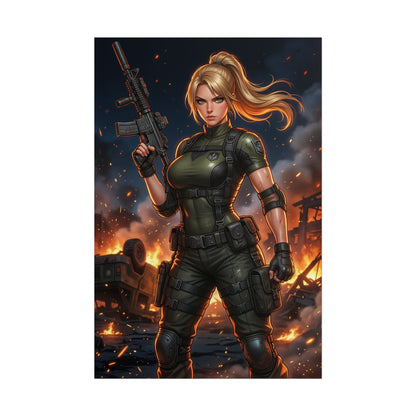 Sonya Blade Mortal Kombat Poster Fighter Woman Wall Art Military Girl Print Combat Character Decor Gamer Room Gift